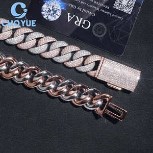 Cadena de eslabones cubanos de moissanita de 18 mm chapada en oro rosa de plata de ley 925 de dos tonos, estilo hip-hop para hombre, joyería Iced Out - Product Image 3