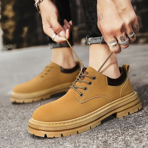 Zapatos <span class=keywords><strong>de</strong></span> hombre para otoño, botas amarillas grandes, estilo británico, zapatos <span class=keywords><strong>de</strong></span> <span class=keywords><strong>trabajo</strong></span> que combinan con todo, suelas gruesas, resistentes al desgaste, zapatos casuales <span class=keywords><strong>de</strong></span> caña baja. - Product Image 3