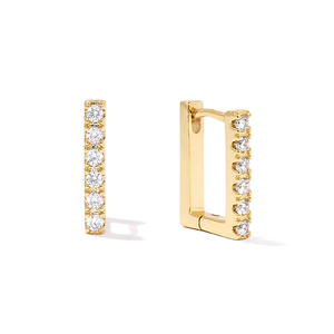 CANNER Simple S925 Boucles d'oreilles huggies carrées en argent sterling en forme de U avec diamants 18k - Product Image 1
