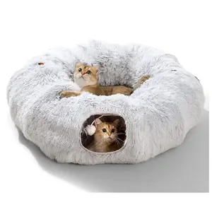 Hot Sell Nieuwe Winter Cat Nest Cat Tunnel Pluche Warm Huisdier Nest Opvouwbaar 2-In-1 Kat Passage Huisdier Bed