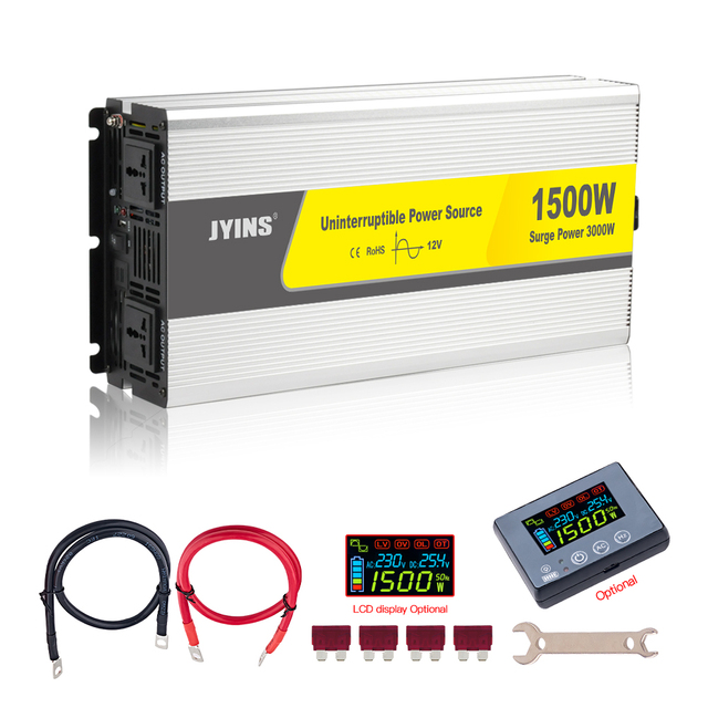 1500W Pure Sine Wave Inverter with Charger & UPS Backup Multi-Protection Power Converter for Household Use