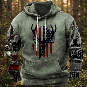 Sweat à capuche vintage tricoté coupe-vent pour homme, imprimé dessin animé chasse et tir à l'arc, 100 % polyester, collection automne - Product Image 3