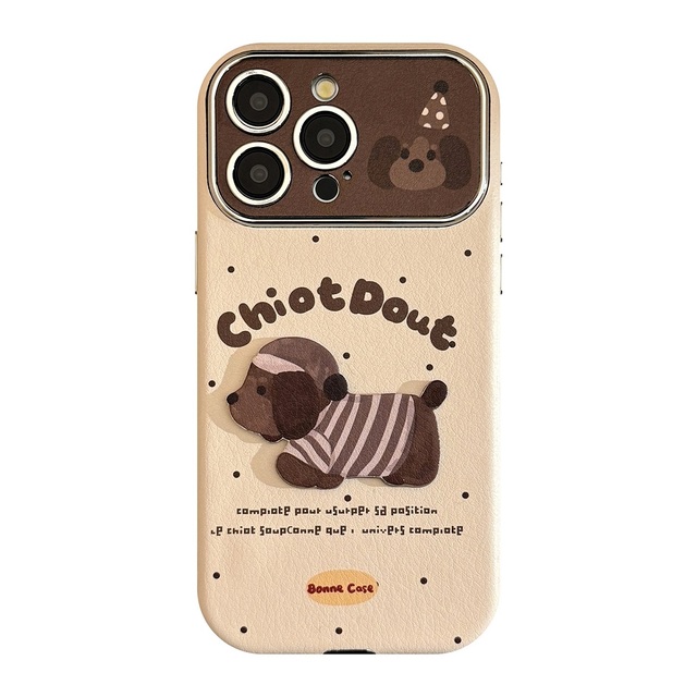 For iPhone 17 16 15 14 13 12 11 Pro Max Large Window Cute Cartoon Couple Puppy TPU Mobile Phone Protective Case