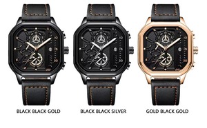 Montre carrée multifonctionnelle lumineuse imperméable de luxe pour homme Drioshipping avec bracelet en cuir PU, montres à quartz - Product Image 5