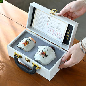 Juego de Té de Cerámica con Diseño de Caballo, 5 Piezas, Portátil, para Viaje, Estilo Kung Fu, con Tapa de Madera, Diseño de Anime - Product Image 3