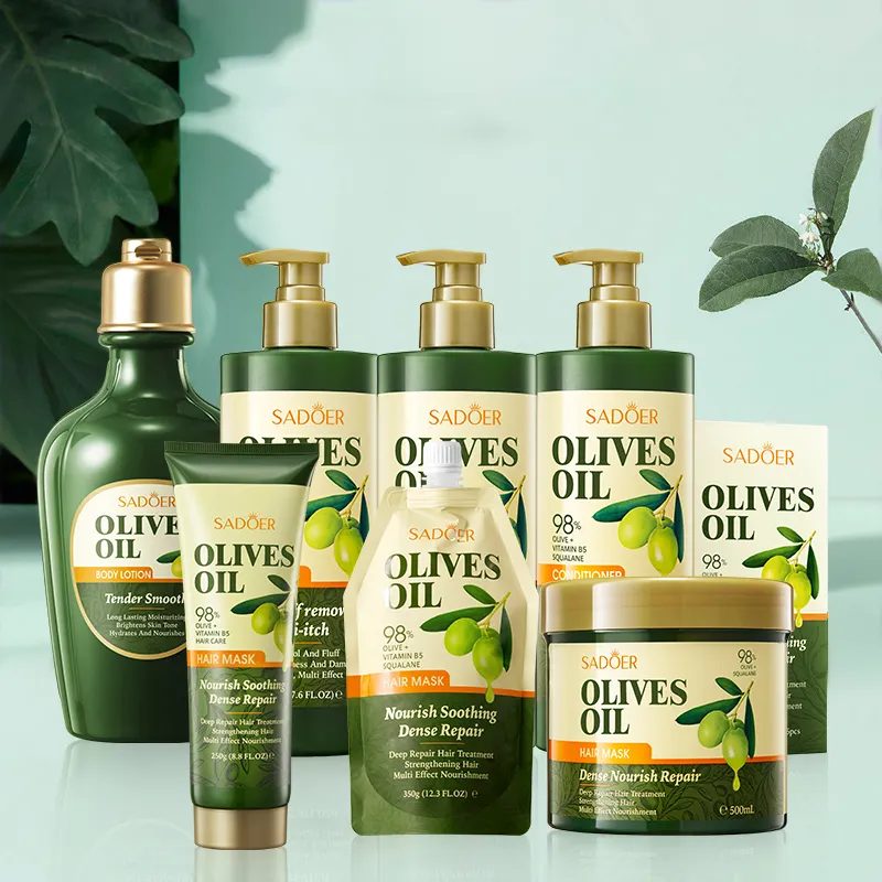 OEM naturale olio d'oliva biologico Shampoo per capelli e balsamo nutriente lisciante maschera per il corpo lozione per il corpo per il lavaggio dei capelli set per la cura dei capelli