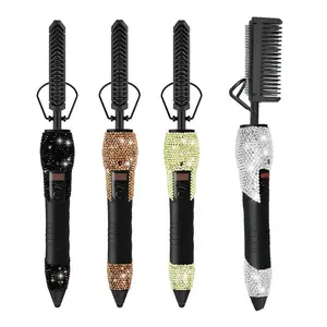 beauty Products Bling Ceramic Hair Comb Hair Brush 500degrees Flat Iron Hair Straightener Hot Comb Electric