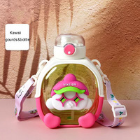 Bouteille d'eau réutilisable pour enfants, 1000 ml, anti-fuite, sans BPA, avec paille et sangle, motif dessin animé