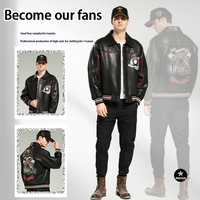 Blouson aviateur brodé personnalisable Avirex pour homme Veste en cuir Hip Hop Veste en cuir noir en cuir de vachette véritable