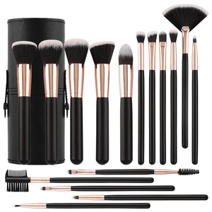 Ensemble de 16 pinceaux de maquillage à manche en bois noir, fibres synthétiques, professionnel, pour le visage, les yeux, la poudre, le maquillage complet, kit de pinceaux cosmétiques - Product Image 1