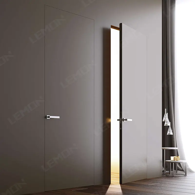 Italian Design Flush Panel Internal Solid Wooden Modern Hidden Frame Invisible Hinge Door