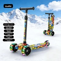 Trottinette pliable en acier à 3 roues (avant-arrière) avec 3 roues lumineuses pour enfants