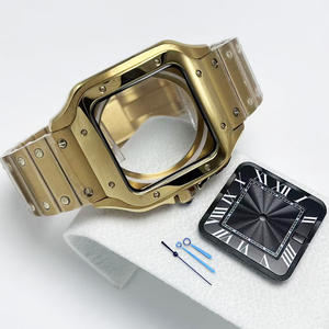 Caja y Correa <span class=keywords><strong>de</strong></span> Acero Inoxidable Dorado <span class=keywords><strong>de</strong></span> 38 mm Cuadrados Personalizadas ODM/OEM, Esfera <span class=keywords><strong>de</strong></span> 27 mm, Accesorios para Relojes con Movimiento NH35/NH36/NH34 - Product Image 1