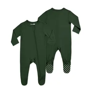 1 Stop Customization Service Infant Unisex Baby Zipper Solid Footed Bamboo Jumpsuit Sweatshirt Romper Neutral Baby Clothes