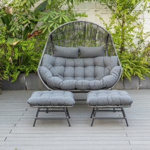 Poltrona <span class=keywords><strong>da</strong></span> <span class=keywords><strong>Esterno</strong></span> per 2 Persone, Sedia a Cesto con Cuscini Extra Spessi e Poggiatesta - Product Image 1