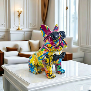 Escultura de Bulldog Francés Colorido con Gafas, Pintura Creativa Personalizada por Transferencia de Agua, para Decoración del Hogar - Product Image 4