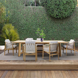 Meubles de patio <span class=keywords><strong>en</strong></span> bois de <span class=keywords><strong>teck</strong></span> salle à manger fauteuils confortables chaises de jardin <span class=keywords><strong>en</strong></span> corde de rotin bon marché - Product Image 3