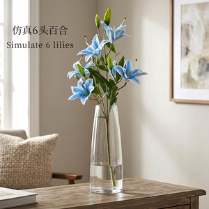 Bouquet de lys artificiels Xinchengzhi, 6 têtes, bleu, en plastique et tissu, décoration de mariage, 30cm-100cm - Product Image 1