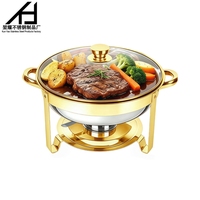 Matériel hôtelier : Réchaud de buffet rond en acier inoxydable doré 4,5 L, type chafing dish, avec couvercle en verre, pour restaurant et événements