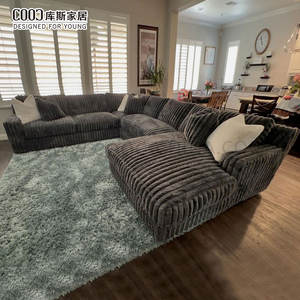 طقم أرائك مقطعية من القطيفة العميقة ، أريكة مزدوجة ، أريكة منجدة ناعمة - Product Image 3