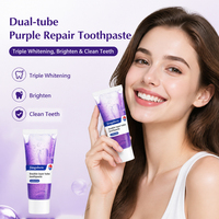 Dentifrice réparateur aux herbes violet à double tube, triple blanchiment et nettoyage en profondeur pour une haleine fraîche et des dents éclatantes