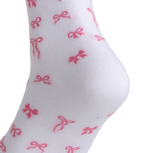 महिलाओं के लिए गुलाबी सुंदर धनुष कपास के मोजे युवा लड़कियों के लिए आरामदायक चालक दल की लंबाई वाले शरीर का लोगो एक आकार का दैनिक पोशाक पहनना - Product Image 4