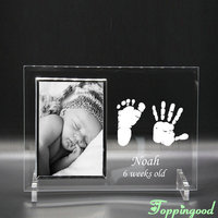 Support de table en verre gravable vierge pour cadre photo de trace de pied, idéal pour cadeaux de baptême de bébé