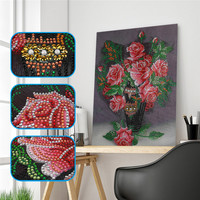 Kit lukisan berlian 5D bentuk spesial grosir vas tanaman bunga bor AB dekorasi rumah Gambar kristal hadiah DIY