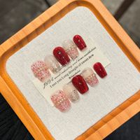 Diseño #2482 Más vendidos 10 piezas Gel suave Prensa en uñas Hecho a mano Ojo de gato rojo Cuadrado francés Ataúd Uñas postizas Uñas de gel artificiales