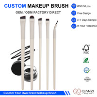 Ensemble de 5 pinceaux de maquillage pour les yeux avec logo personnalisé, pinceau pour eye-liner, pinceau pour sourcils, pinceau angulaire pour sourcils, pinceaux cosmétiques de précision avec pochette de rangement