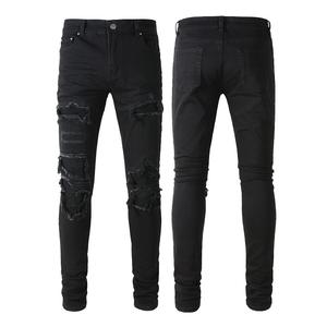 AIPA High Street Fashion Jeans para <span class=keywords><strong>hombre</strong></span> Color negro destruido Hip Hop Jeans Hombres Broken Punk Pantalones Patch Skinny Ripped Jeans para hombres - Product Image 4