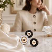 Boutons classiques en alliage de zinc perlé, avec dôme doré et bordure en strass de cristal, style vintage, pour blazer, manteau et veste