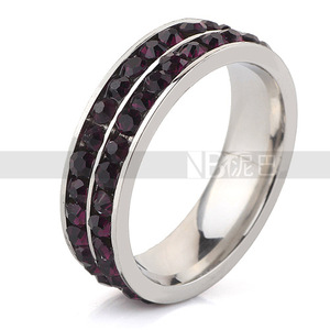 Fashion <b>Rings</b> Double Row <b>Crystal</b> 6Mm Stainless Steel <b>Ring</b> Women's Gift Jewelry Channel Setting White And Purple - Product Image 3