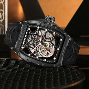 PINDU Men Skeleton Automatic Mechanical Watch Silicone Strap 50M <b>Water</b> Resistant Stainless Steel <b>Case</b> Sports Wristwatch - Product Image 4