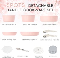 Nouvel ensemble de batterie de cuisine en céramique rose antiadhésive en aluminium, 16 pièces, léger, moderne, pour la maison, casseroles et poêles avec poignées amovibles en bakélite