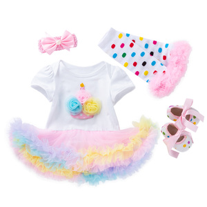 Ensembles en gros pour fille <span class=keywords><strong>1er</strong></span> anniversaire enfants robe bébé 4 pièces monogramme licorne mignonne princesse Tutu jupe barboteuse costumes - Product Image 5