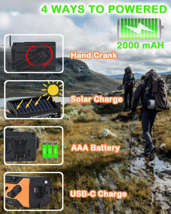 <span class=keywords><strong>Radio</strong></span> d'urgence portable <span class=keywords><strong>USA</strong></span>, 2000mAh, solaire, dynamo, lampe torche, horloge, DAB AM/FM, alerte météo NOAA - Product Image 3