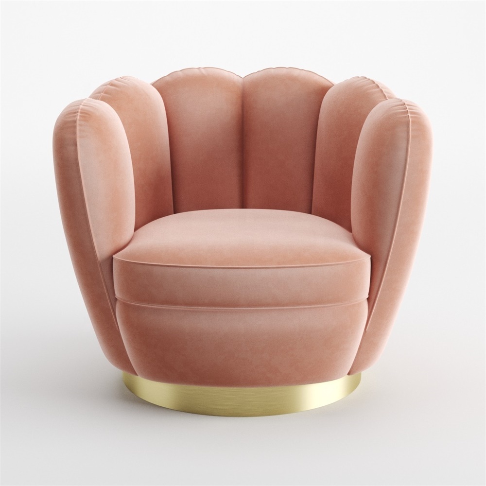 Style nordique Confortable Jambes D'or Velours Rose En Forme de Coquille Fauteuil Café Canapé Chaise