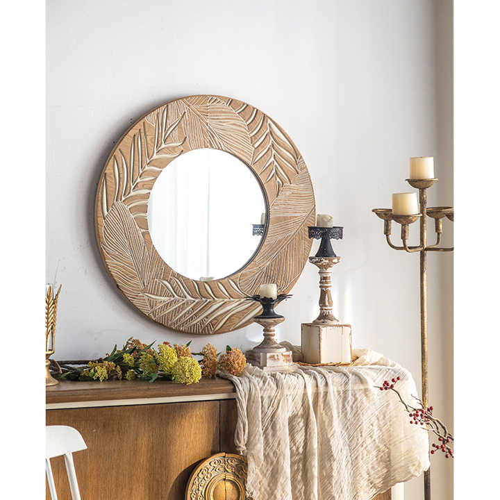 ヴィンテージスタイル木製フレーム彫刻クリエイティブミラー化粧廊下