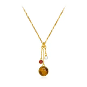 High Quality Argent 925 Sterling Silver Gemstone 18K Gold Plated Garnet Creative Freshwater Pearls Tiger'S Eye Stone Necklace