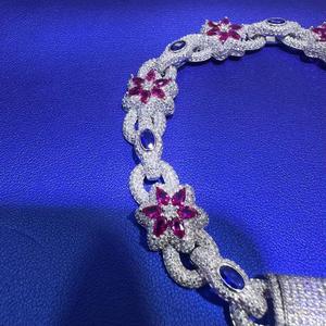 Pulseras de Plata de Ley 925 Chapadas en Oro con Moissanita VVS Iced Out Certificada GRA, Diseño de Flor y Eslabones Infinitos, Estilo Hip Hop Bussdown de Moda - Product Image 3