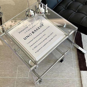 Table d'appoint en acrylique avec cadre en acier inoxydable, étagère transparente, chariot de rangement mobile pour salon et chambre à coucher - Product Image 4