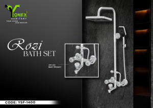 Modern Hotel Bath Set with Dual Handle Rain Showerhead Slide Bar Chrome Finish Brass Construction Wall Mount Installation - Product Image 2