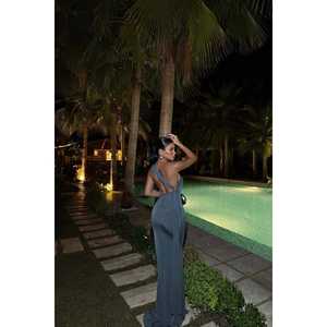 Robe de soirée anthracite style bal de promo avec col montant, style simple, ornée de perles, de sequins et de plumes, tailles XS à XL - Product Image 5