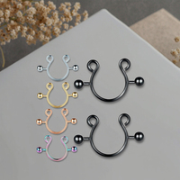 Faux anneau de mamelon 14G non piercing en acier inoxydable plaqué or ensemble de bijoux de corps à la mode Faux Piercing