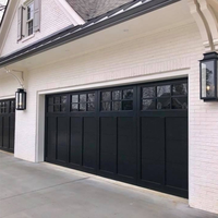 Puerta de Garaje Clásica Americana de Madera Sólida, Puerta Batiente de Aluminio y Caoba Personalizada con Ventanas