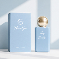 Flacon de parfum de luxe 30 ml, carré, élégant, vaporisateur, mini organisateur, logo personnalisé, conteneur bleu avec couvercle doré, en gros