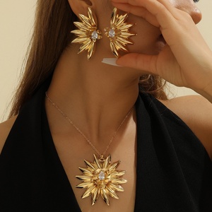 Jingciren Boutique European American Cross-border Wind Wide Face Silver Sunflower Design Women's Exaggerated Fashion <b>Earrings</b> - Product Image 2