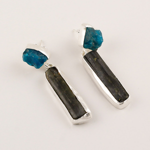 Pendientes colgantes finos de Plata de Ley 925 con piedras preciosas de turmalina verde citrino natural, exportador de joyería de diseño único hecho a mano - Product Image 2