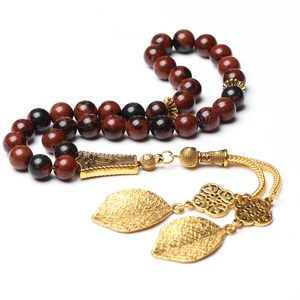 Tasbih Dorato con Perle di Preghiera in Pietra Naturale Dorata, Fatto a Mano con Nappa Turca, <span class=keywords><strong>Rosario</strong></span> Islamico Musulmano, Misbaha Arabo - Product Image 1